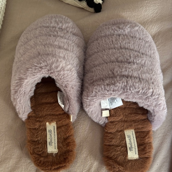 Madewell Shoes - Madewell Lavender and Brown Fuzzy Slippers